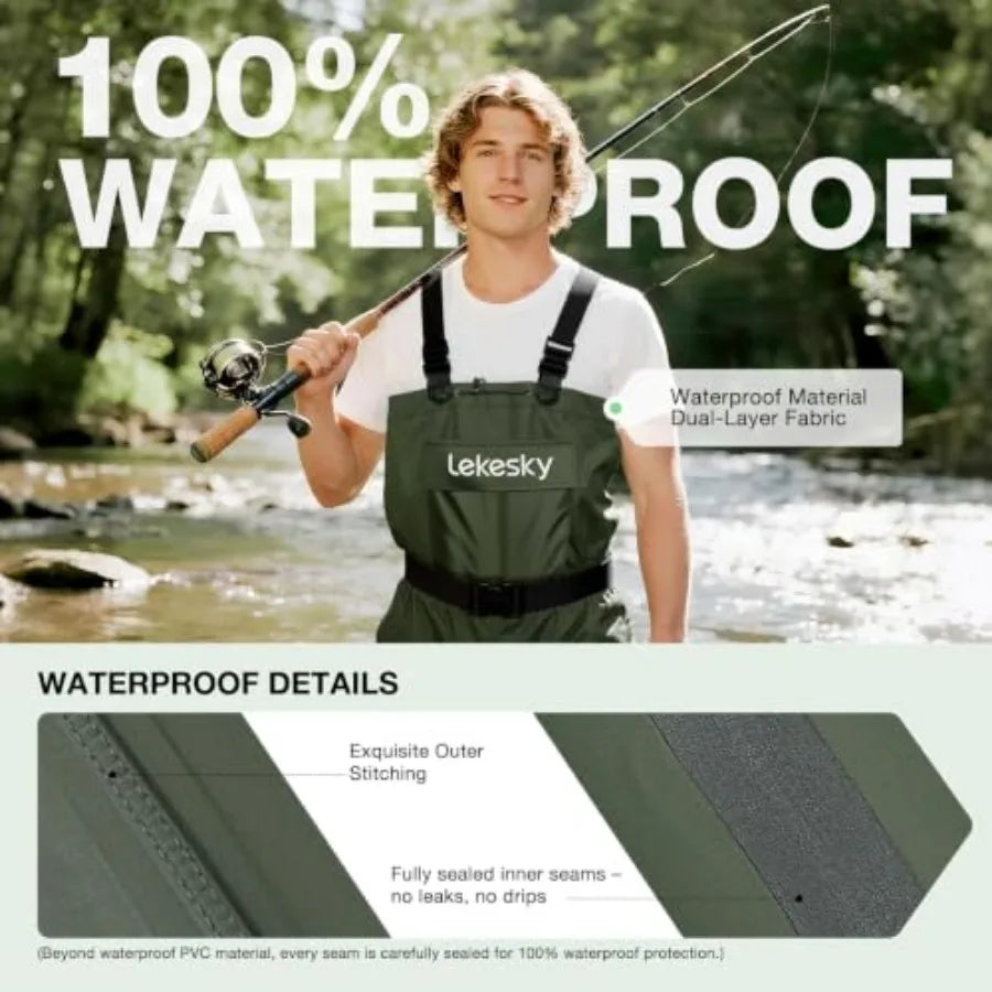 Fly Fishing Chest Waders with Boots for Men Women, US Sizes 5 14, 2-Ply Nylon/Pvc Waterproof Waders