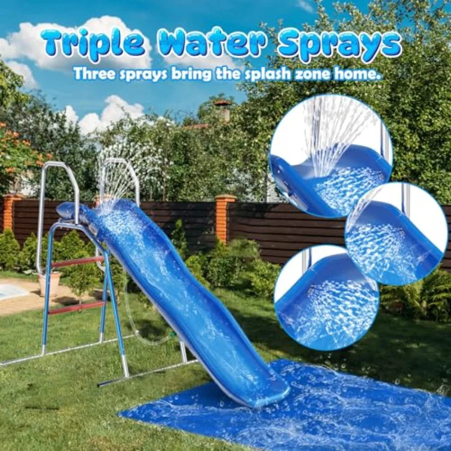 Water Slide for Backyard Outdoor Waterslide with 3-Zone Spray Sprinkler and Ground Tarp Summer Water Game Toy for Backyard Wate