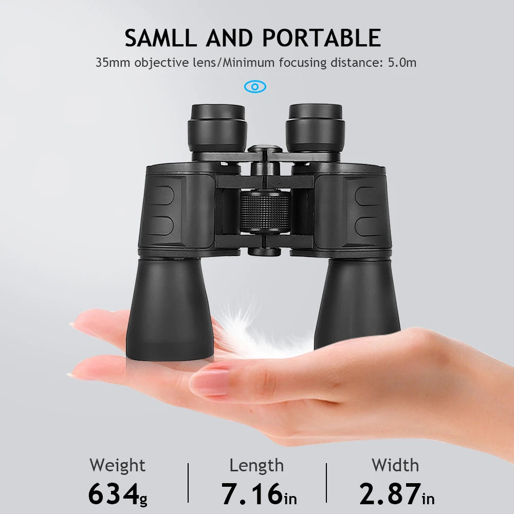 20X50 HD Binoculars BAK4 Prism FMC Green Film Low Light Night Vision Waterproof Portable Telescope with Tripod Interface for Bird Watching Hunting Stargazing Travel