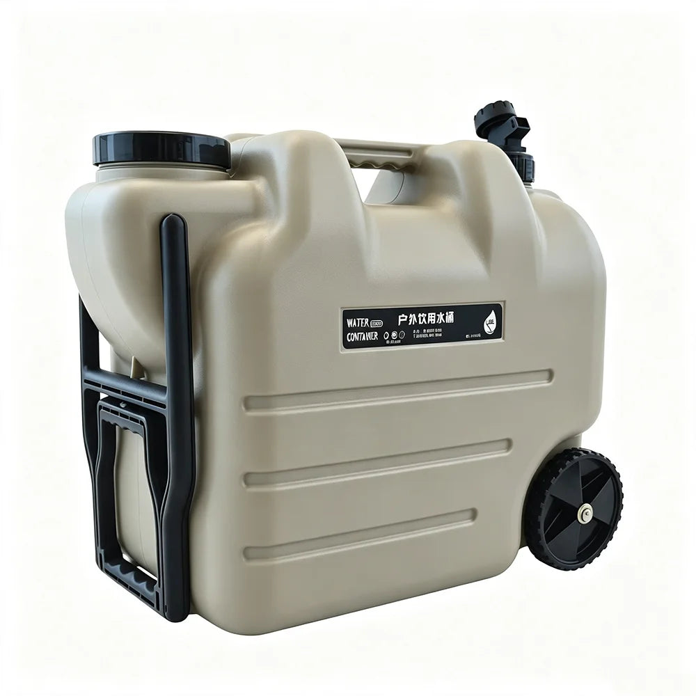 7.4 Gallon Water Container with Tap and Wheels – Large Water Storage Container, Portable PE Water Carrier with Handle & Faucet, Water Tank Barrel for Camping, Hiking, Fishing, Self-Driving Travel