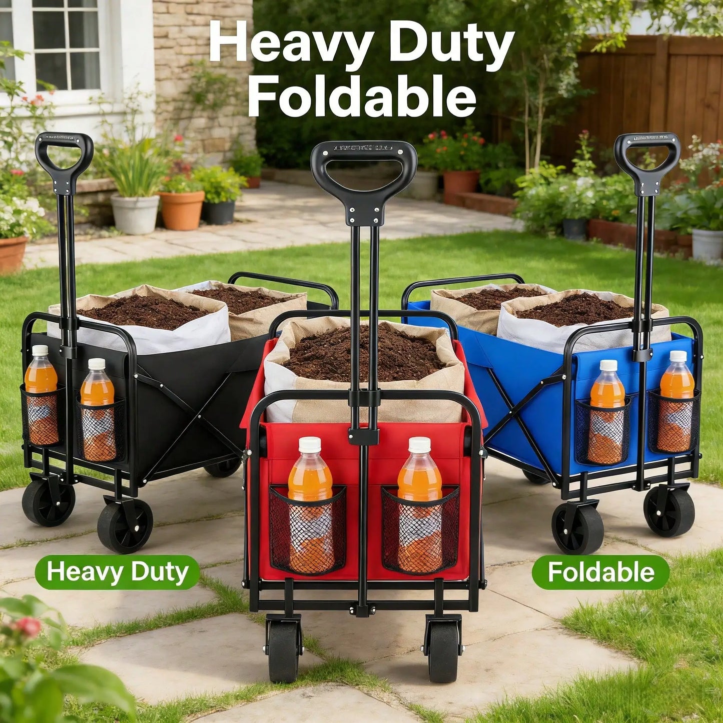 [680LBS Capacity]Heavy Duty All-Terrain Folding Wagon Cart, Large Capacity Multi-Use Utility Cart For Camping, Yard,, Shopping & Outdoor Gear Transport, Black Compact Foldable Storage Cart