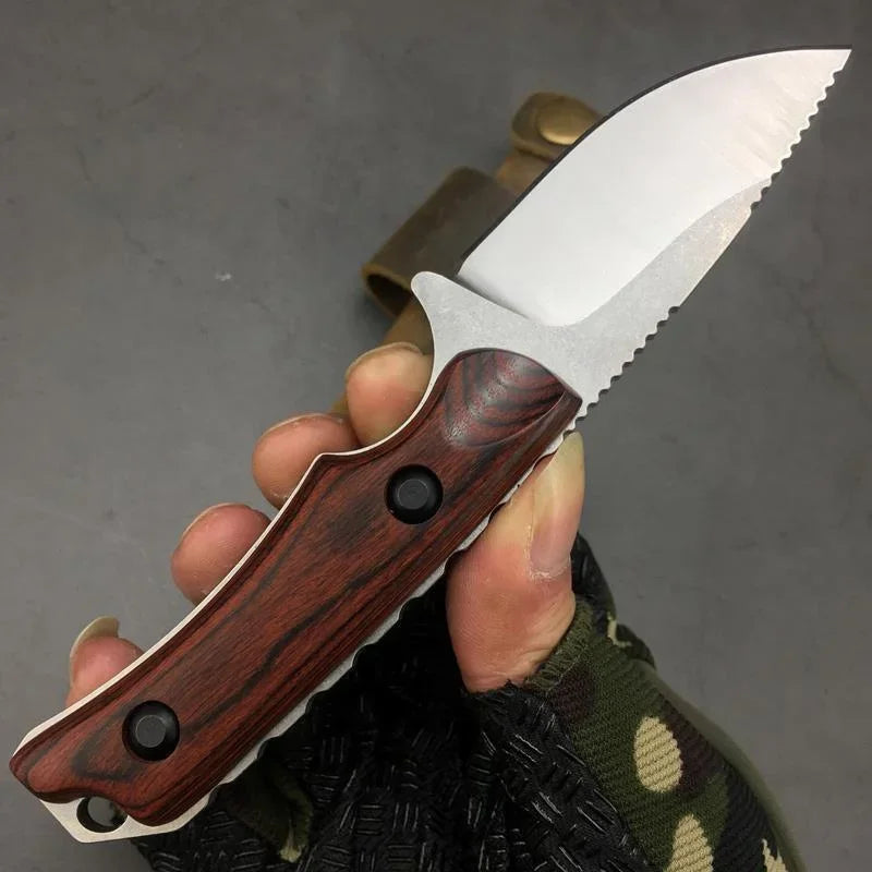 BM 15017 Fixed Blade Knife Drop Point Wood Handles Camping Hunting Self-defense Tactical Multitool Hand Knife Hiking with Sheath