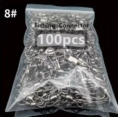 100Pcs Ball Bearing Snap Swivels Swivels Fishing Tackle with Safety Interlock Snap Saltwater Freshwater Stainless Fishing Tackle