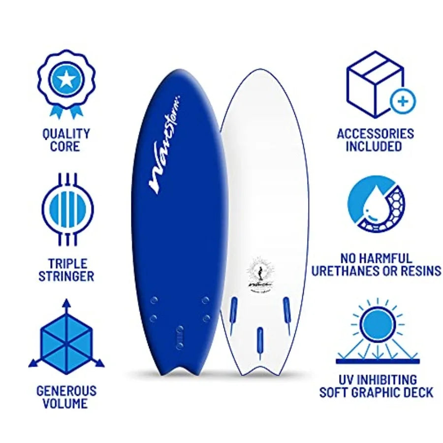 -Soft Top Foam 5'6" Surfboard/Fish Swallow Tail Surfboard for Beginners and All Surfing Levels Youth Complete Set Includes Leas