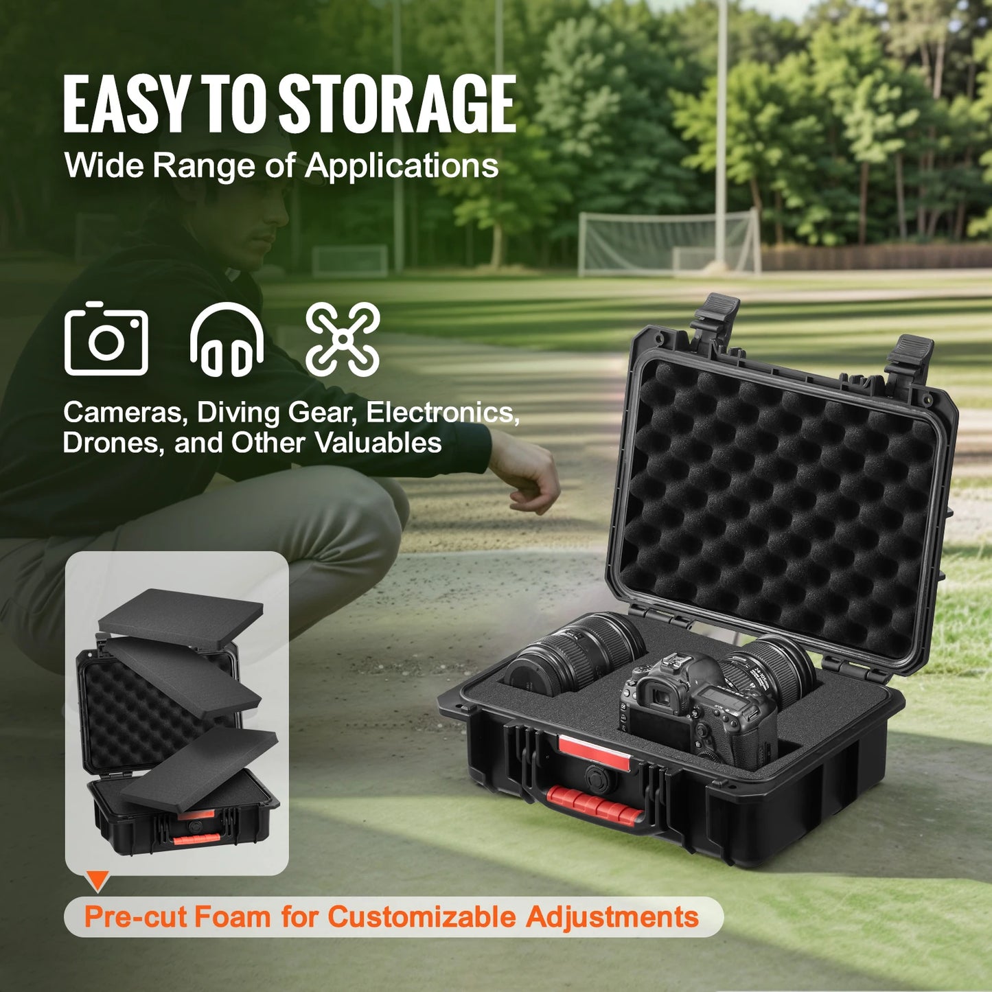 SucceBuy IP67 Weatherproof Hard Case Heavy Duty Protective Case w/ Pre-cut Foam and Handles for Travel Hunting Military Cameras