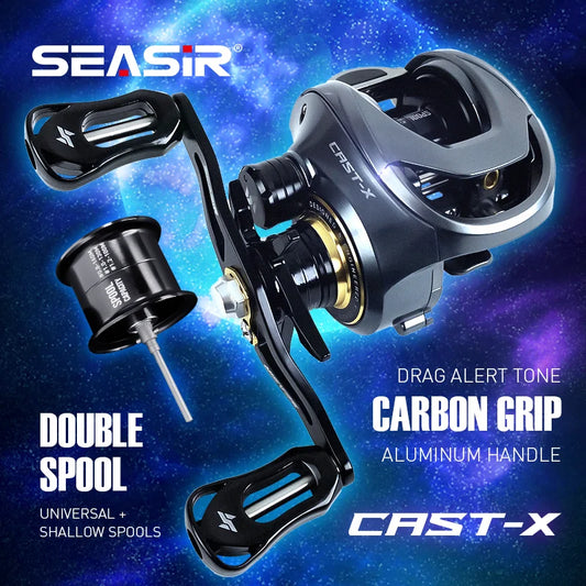 Cast-X Baitcasting Reel 7.3:1 HS Gear Ratio Aluminum Double Spool Carbon Grip Metal BFS Micro Fresh Seawater Fishing Coil