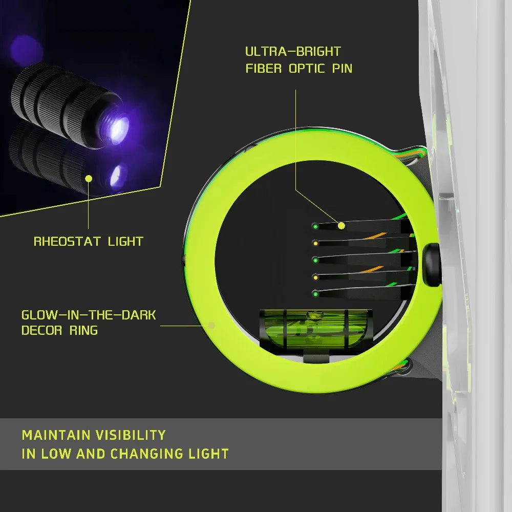 Compound Bow Sight CNC Machined Alloy 5 Pin 0.019 Inch Fiber Optic with Optional 4X 6X 8X Lens for Left Right Hand Archery Hunting Accessory