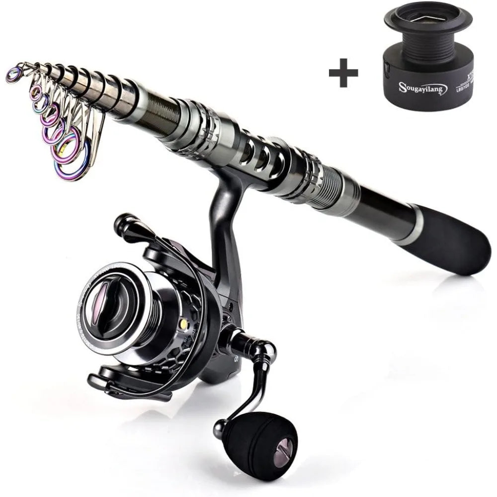 Sougayilang Fishing Rod Reel Combo with Telescopic Fishing Pole Spinning Reel Carrier Bag