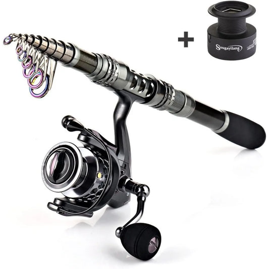 Sougayilang Fishing Rod Reel Combo with Telescopic Fishing Pole Spinning Reel Carrier Bag