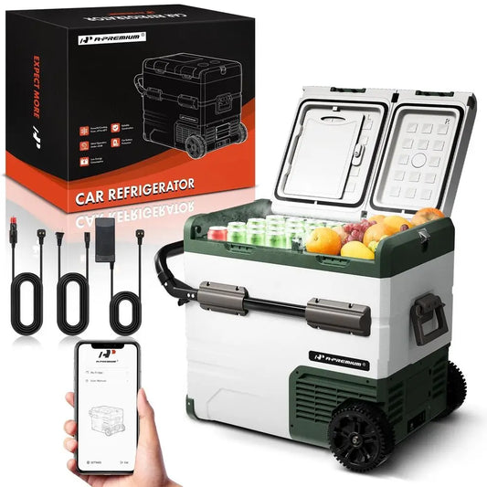 12 Volt Refrigerator 57QT 54.2L Portable Car Fridge Cooler, 4F68F Separated Zone Portable Freezer APP Control with 12 24V DC am