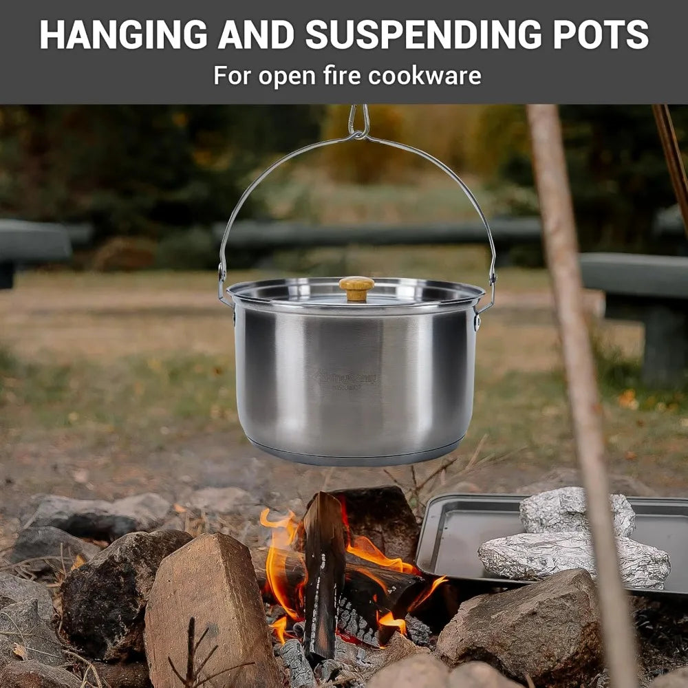304 Stainless Steel Camping Cookware Set for 4-6, Pots Pan and Kettle with Travel Tote Bag for Outdoor Kitchen Picnic