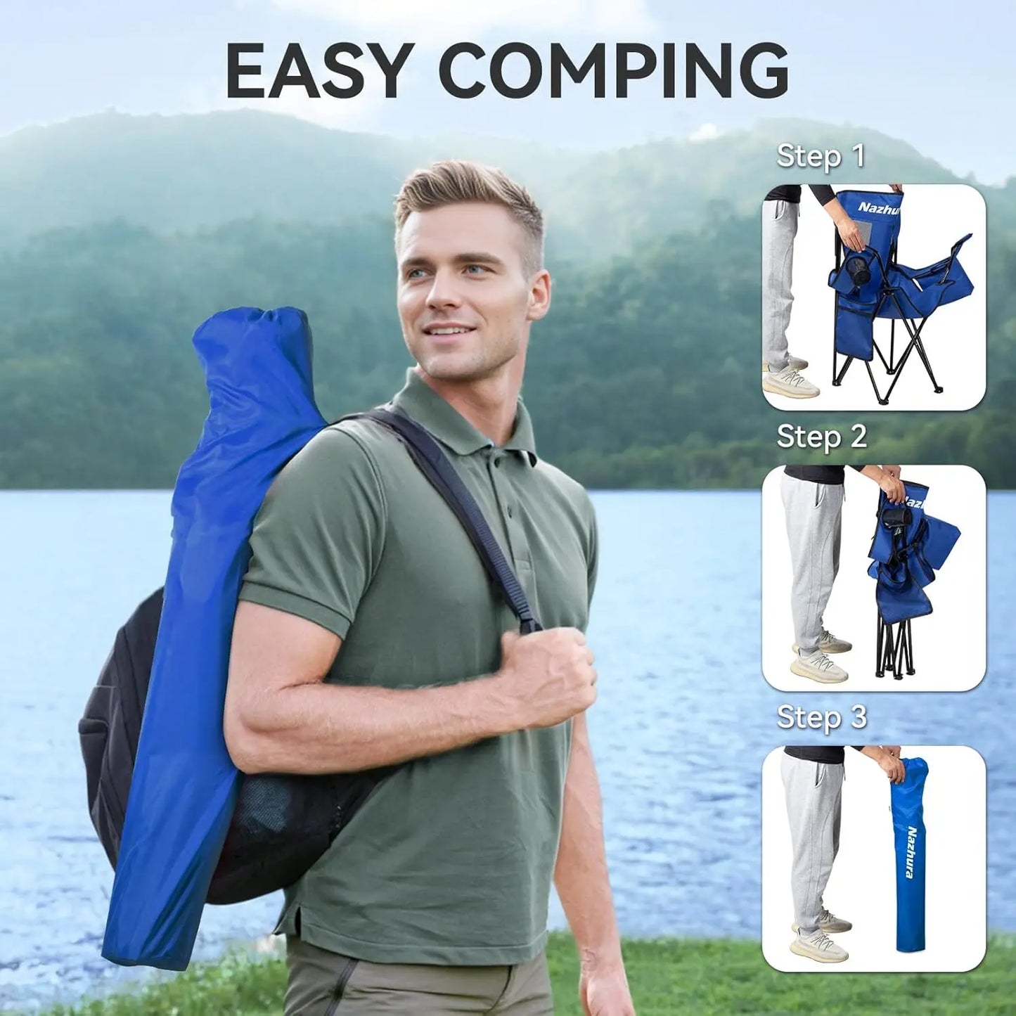 4 Pack Outdoor Camping Chairs Folding/Foldable/Portable with Cooler Pouch, Mesh Backrest and Cup Holder, Customized