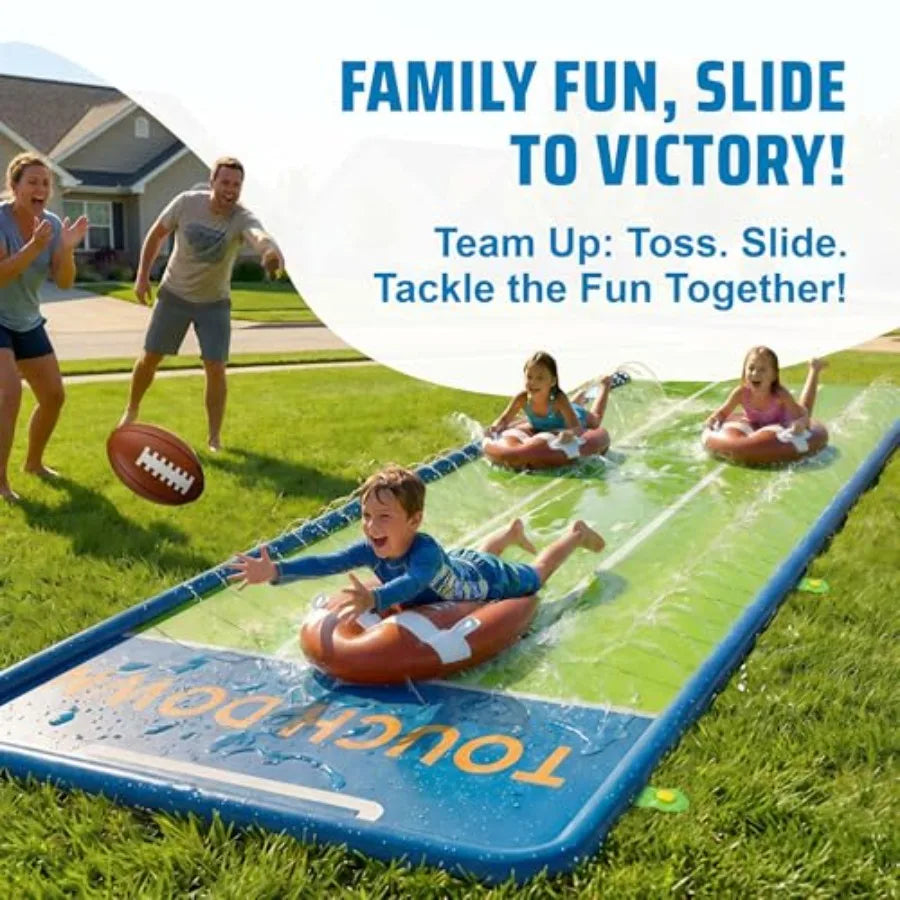 20FT Outdoor Backyard Water Slide with 3 Bodyboards and 1 Inflatable Football Blue Slip-n-Slider Lawn Game for Summer Fun Toy f