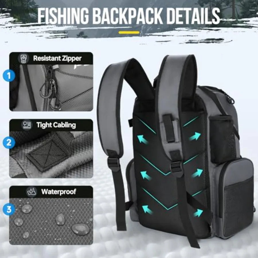 Cooler Fishing Backpack with Rod Holders 45L Large Water-resistant Fishing Tackle bag Store Fishing Gear Fishing Gifts for Men