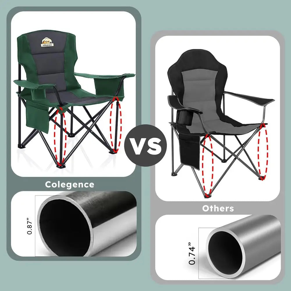Double Pack Heavy Duty Camping Chairs - 450lbs Capacity, Portable Collapsible with Carry Bag, Cooler & Cup Holder, Ideal for Out