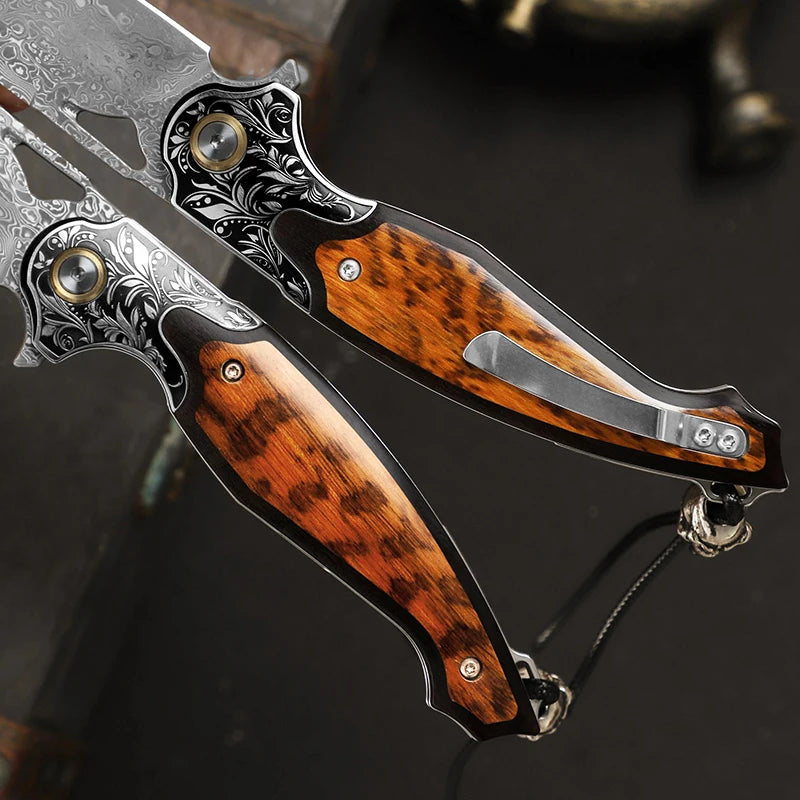 High-quality Damascus steel folding knife, men's everyday carry pocket knife, camping, hiking, hunting pocket EDC utility knife