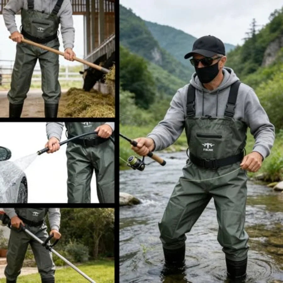 Chest Waders, 2-Ply Nylon/PVC Waterproof Fishing Hunting Waders, Fishing Waders for Men and Women with Boots