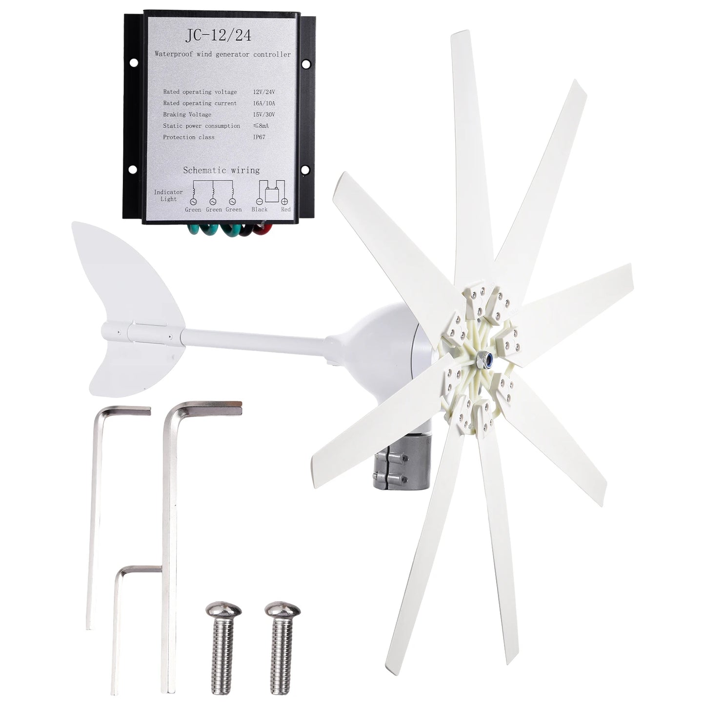 IP66 Wind Power Generator Kit, 1200W Residential Home Wind Turbine System 24V for RV, Boats, Home, Ship