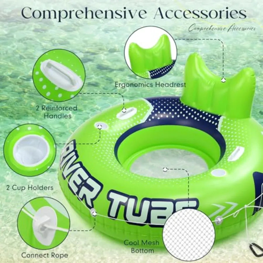 10 Pcs Green 53 Heavy Duty River Tube Float Inflatable Pool Floating Tube for Adult Large River Raft Water Chair Lounger with M