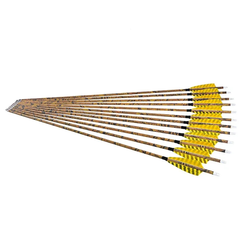 12pcs Archery Arrows 31.5 Inch Spine 500 Mixed Carbon with 4 Inch Turkey Feathers 100 Grain Tips for Compound Recurve Bow Outdoor Hunting