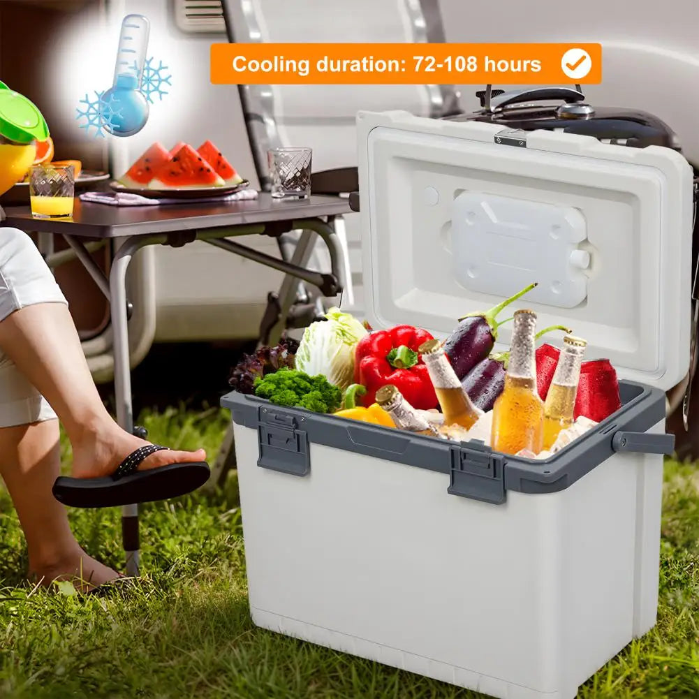 Ice Chest Box, 72~108 Hours Insulated Portable 30 Quart Hard Cooler, Holds 45 Cans Of 330ml Drinks Outdoor Portable Cooler