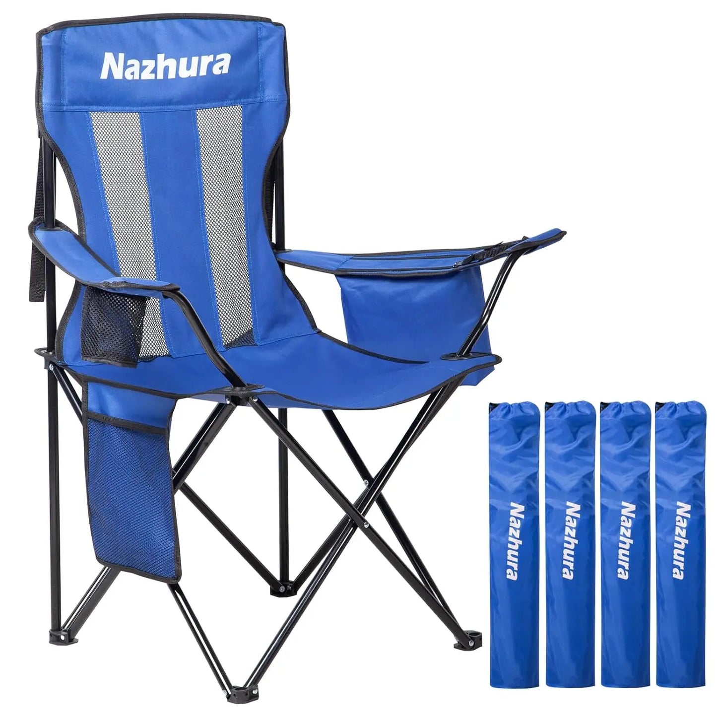 4 Pack Outdoor Camping Chairs Folding/Foldable/Portable with Cooler Pouch, Mesh Backrest and Cup Holder, Customized