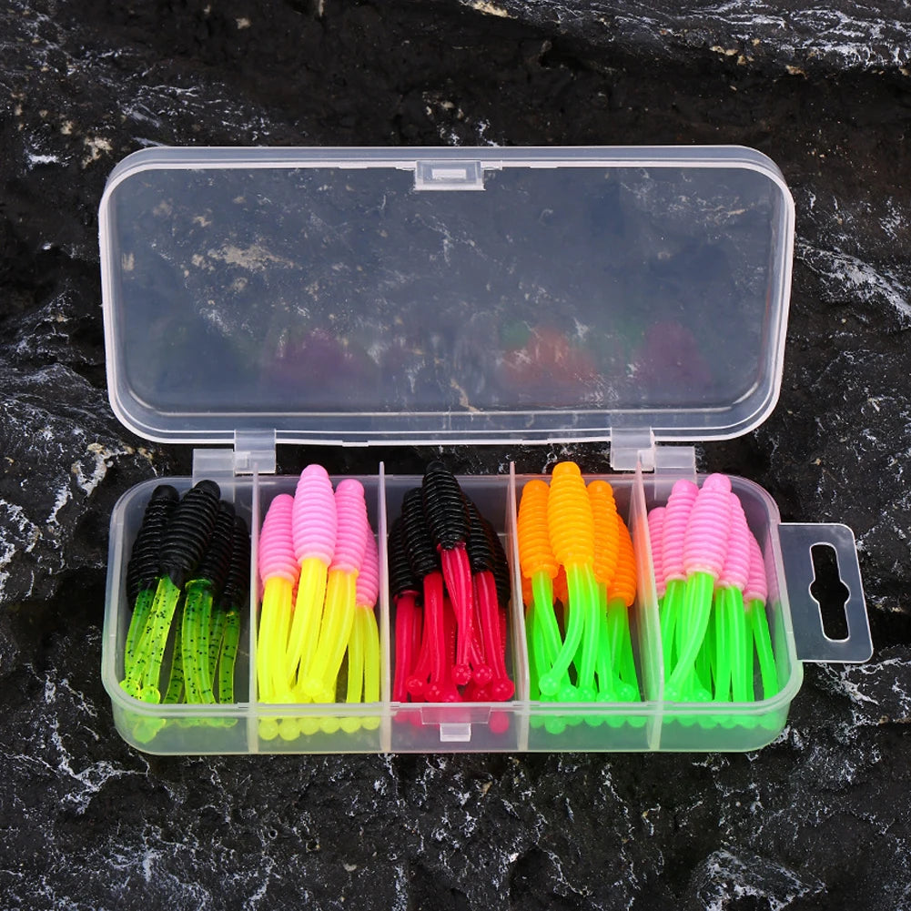 30pcs Soft Fishing Lures 50mm 1.2g Artificial Bait Two-Tail Shaped Swimbaits Wobbler Soft Bait for Trout Bass Crappie