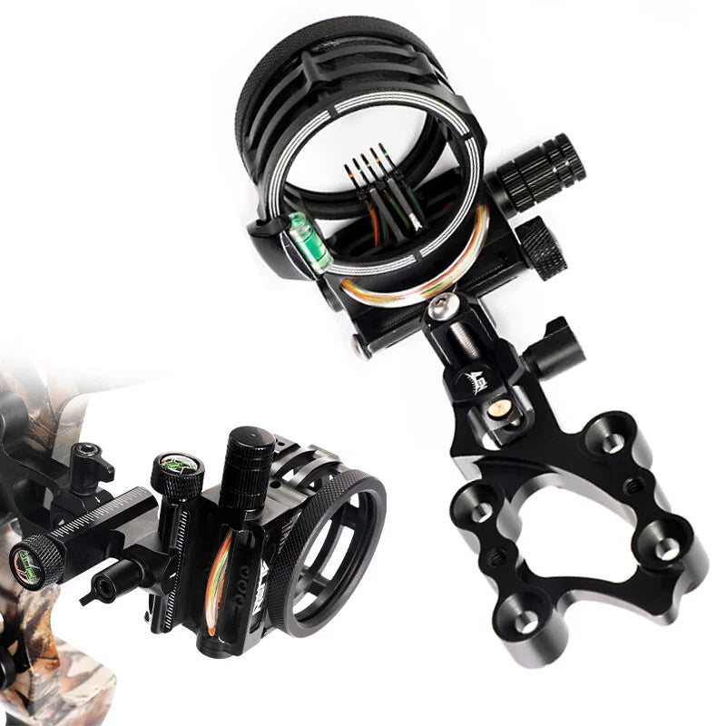 Archery 5-Pin Sight Shockproof Armored Casing with Rubber Bushing Dampeners for High Recoil Bows and Rainy Muddy Field Shooting Conditions