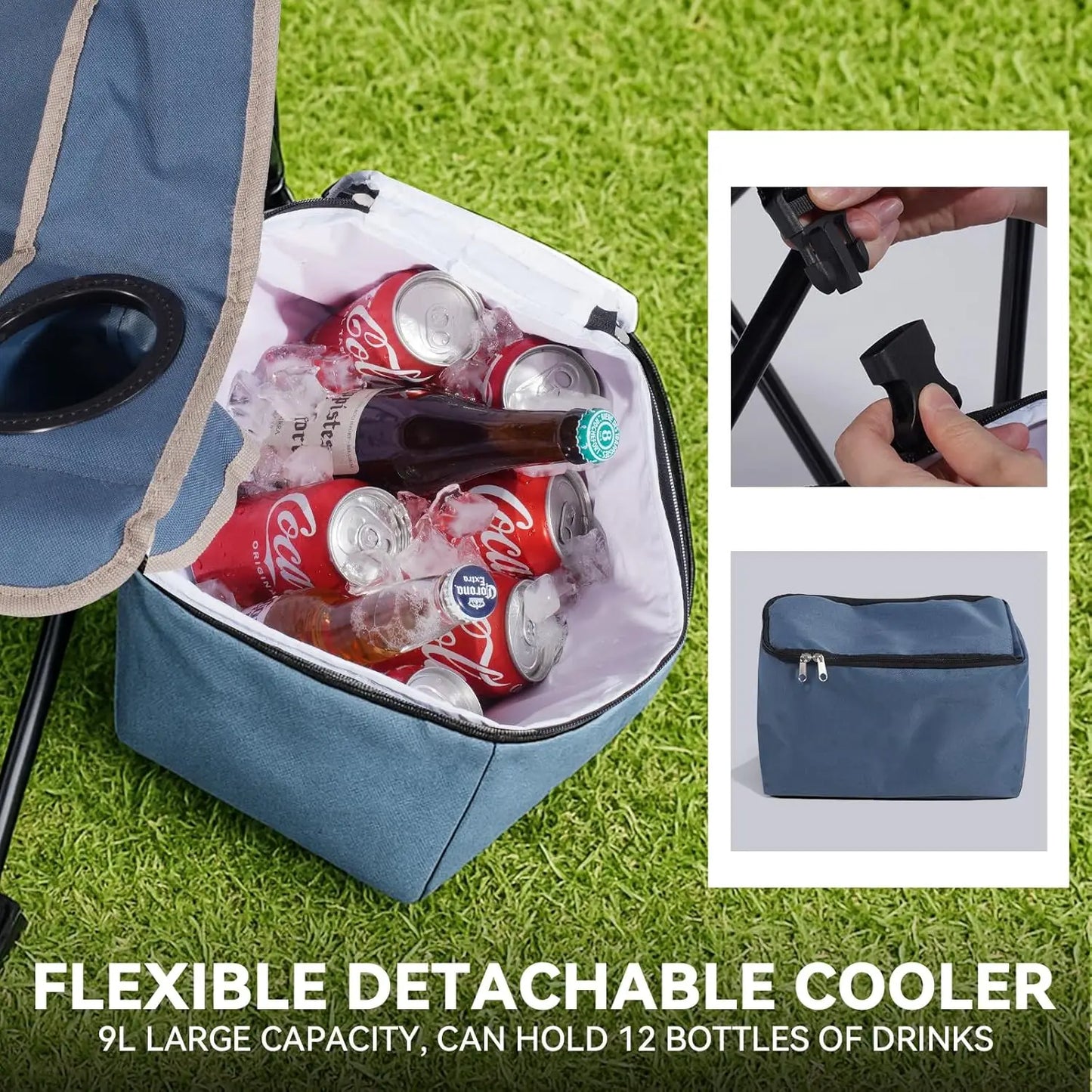 Double Camping Chair with Removable Canopy, Cup Holders & Cooler Bag for Beach, Fishing, Outdoor Use