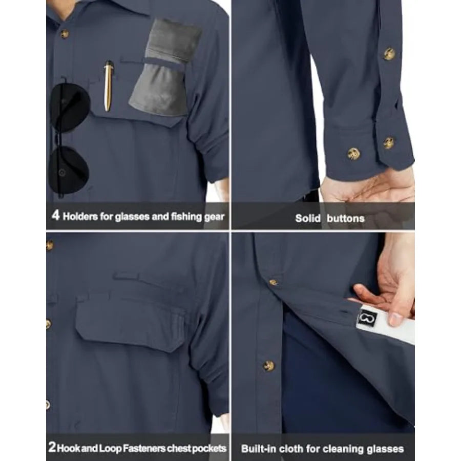 33000Feet Men's Long Sleeve Sun Protection Shirt UPF 50+ UV Quick Dry Cooling Fishing Shirts for Travel Safari Camping Hiking