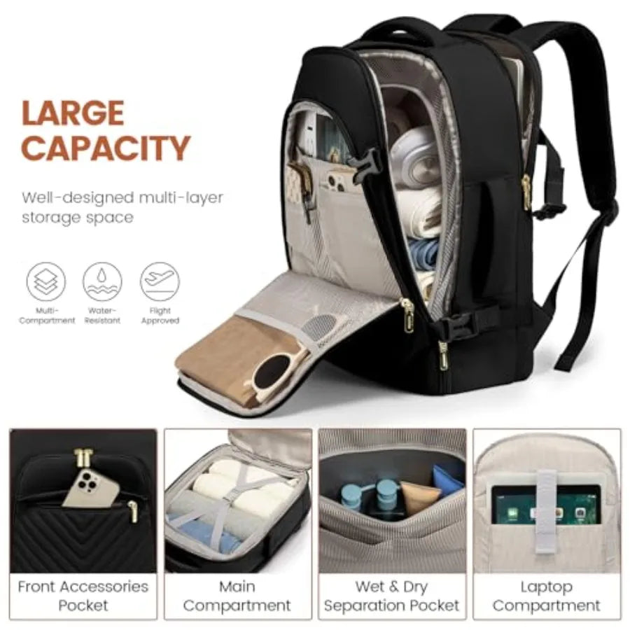 Travel Backpack for Women, TSA Personal Item Travel Bag fits 18" Laptop, Carry On Backpack for Weekender Business Hiking
