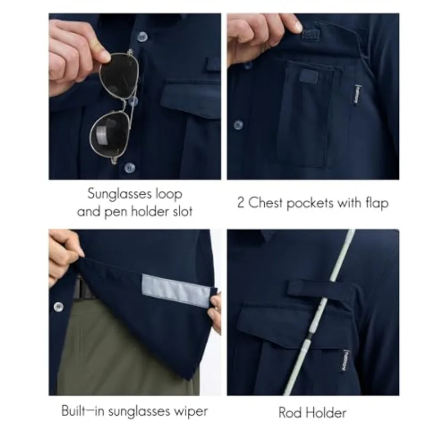 Haimont Men's UPF50+ Sun Protection Fishing Shirts Hiking Travel Shirts Button Down Long Sleeve Shirts with Pockets