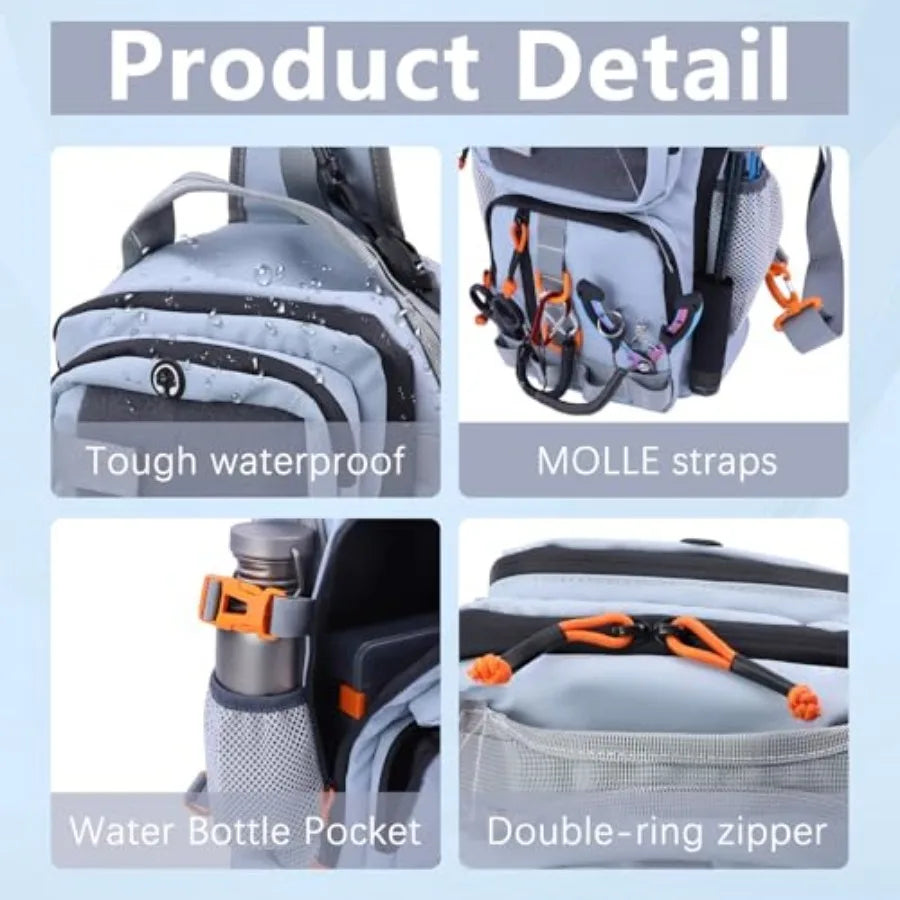 Fishing Backpack with Tackle Boxes, Waterproof Fishing Shoulder Bag with Rod Holder, Fish Bag with 136 Pcs Fishing Lures Kit, F