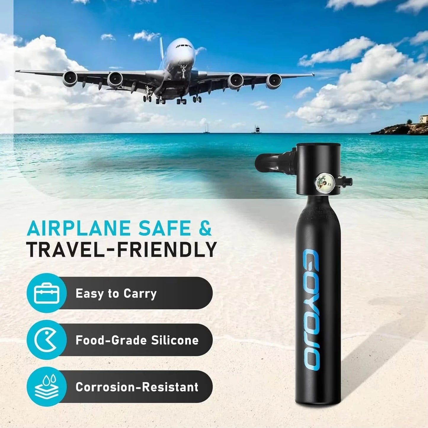 GOYOJO Mini Scuba Tank 0.5L with Hand Pump, Portable Diving Tank Up to 12 Minutes Breathe, Lung Tank Kits with 3000 PSI Max Pressure for Underwater Breathing Training Reusable Pony Bottle