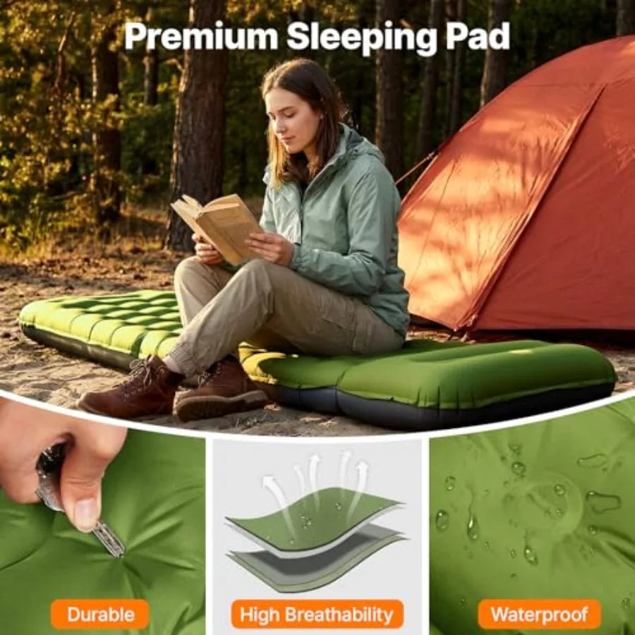 Sleeping Pad, Ultralight Inflatable Sleeping Pad for Camping with Pillow Built-in Feet Pump, 6" Extra-Thick Reinforced Camping