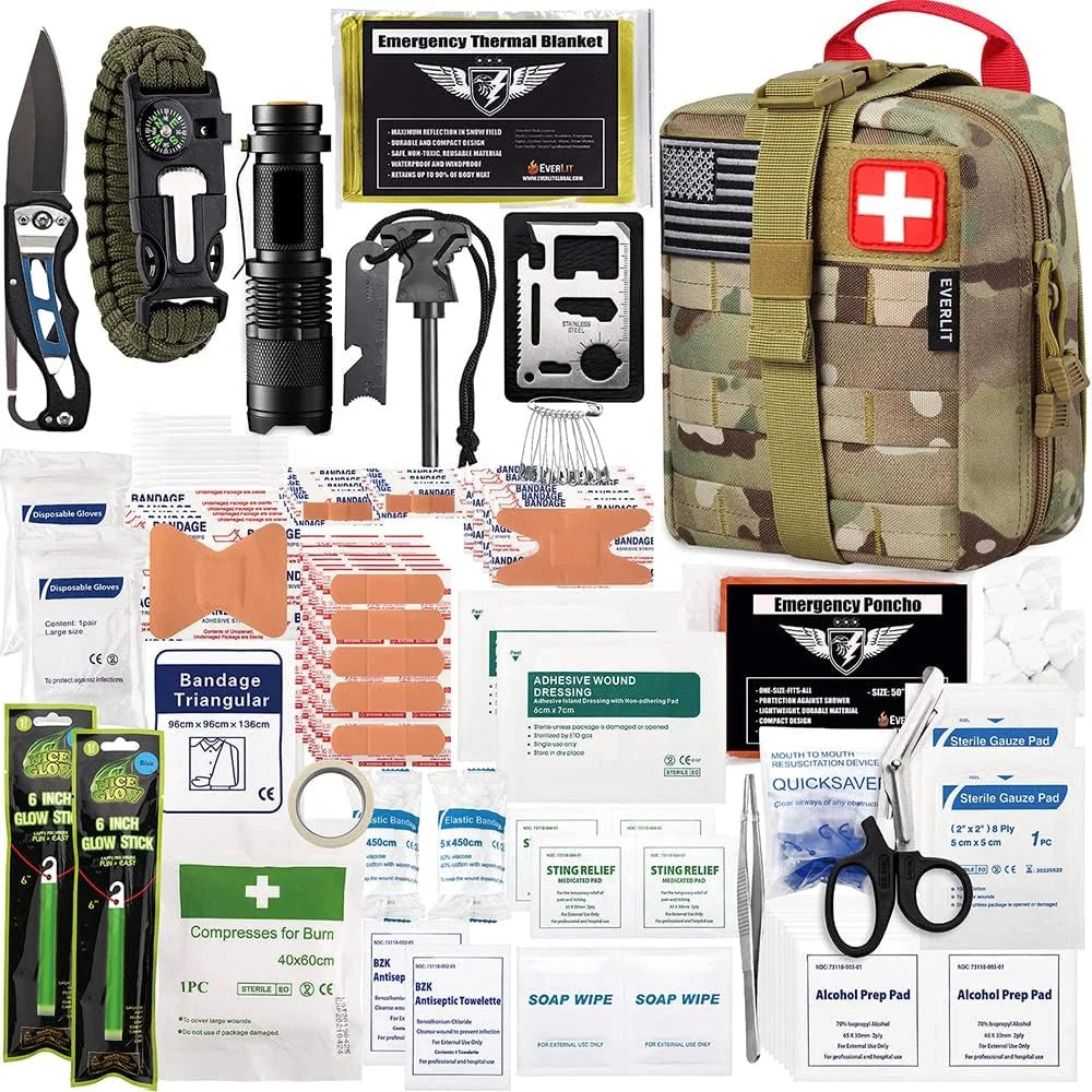 250-Piece Survival First Aid Kit IFAK EMT with Molle Bag Outdoor Emergency Gear Camping Hunting Hiking Home Trauma Kit