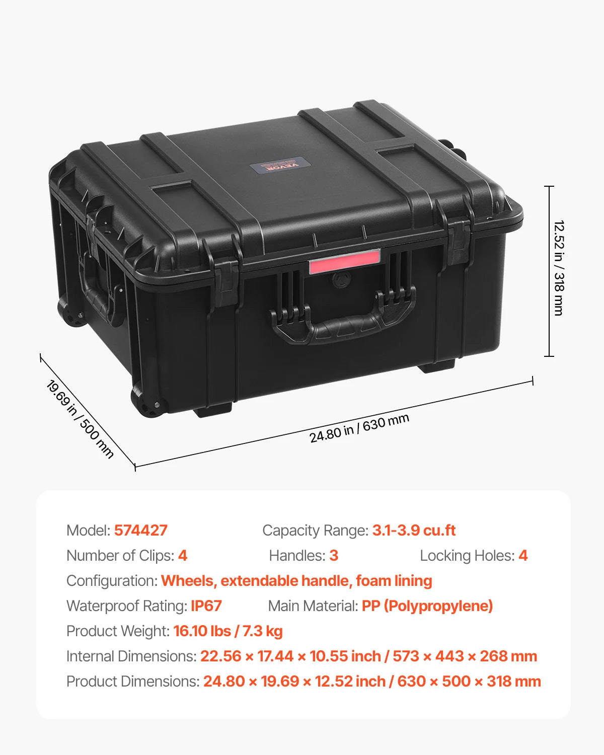 IP67 Weatherproof Hard Case Heavy Duty Protective Case w/ Pre-cut Foam and Handles for Travel Hunting Military Cameras