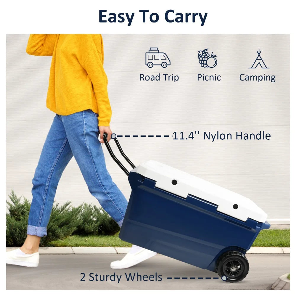 VILOBOS 50 Qt Portable Cooler Box Wheeled Ice Chest Camping Fishing BBQ Picnic