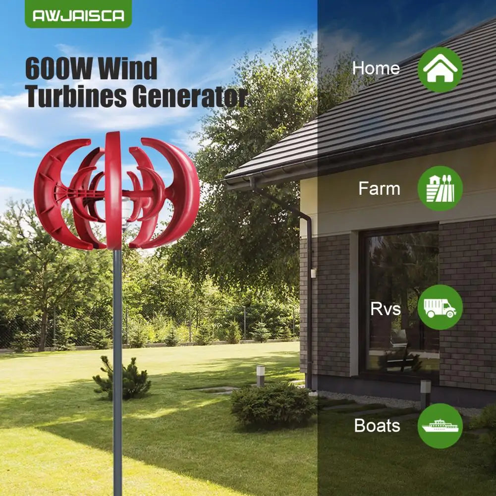 600W Wind Turbines Generator, 5 Blades DC12V Vertical Axis Wind Turbines Generator Kit for Home Hybrids Streetlight Use