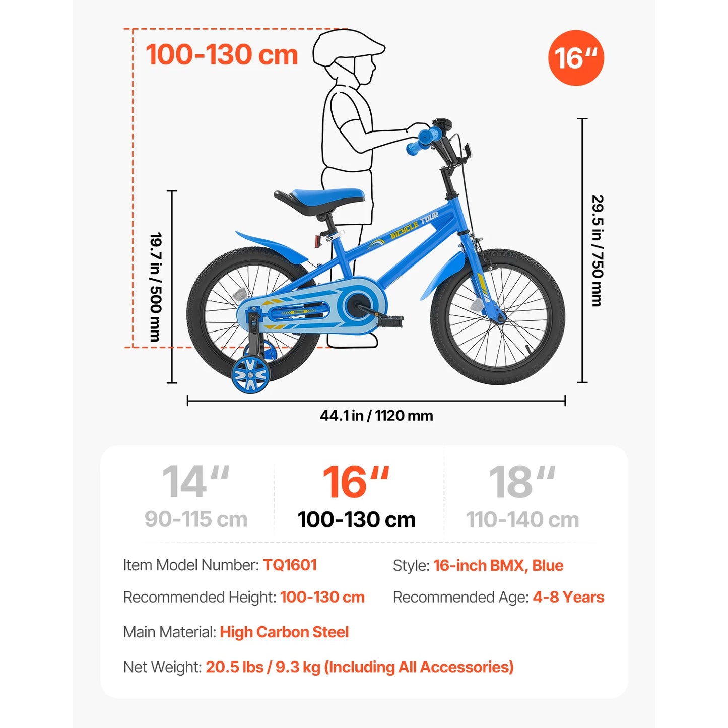 14/16/18in Kids Bike BMX Style Children Bicycle with Training Wheels Toddler Bike for Boys & Girls Learning to Ride
