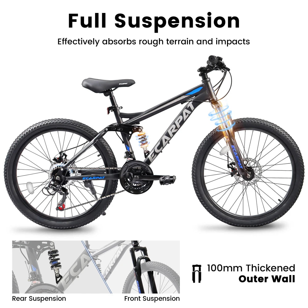 A2760  27.5 Inch Full Suspension Mountain Bike, Front and Rear Dual Shock Absorbers, Mechanical Disc Brakes, 21-Speed, Suitable for Men and Women, Ideal for Travel and Fitness Enthusiasts