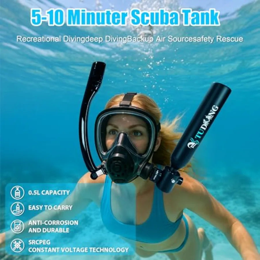 Portable Diving Lung Air Tank for Snorkeling: 0.5L Mini Scuba Tank Aluminum Alloy Black Max 3000 PSI DOT Certified Underwater B