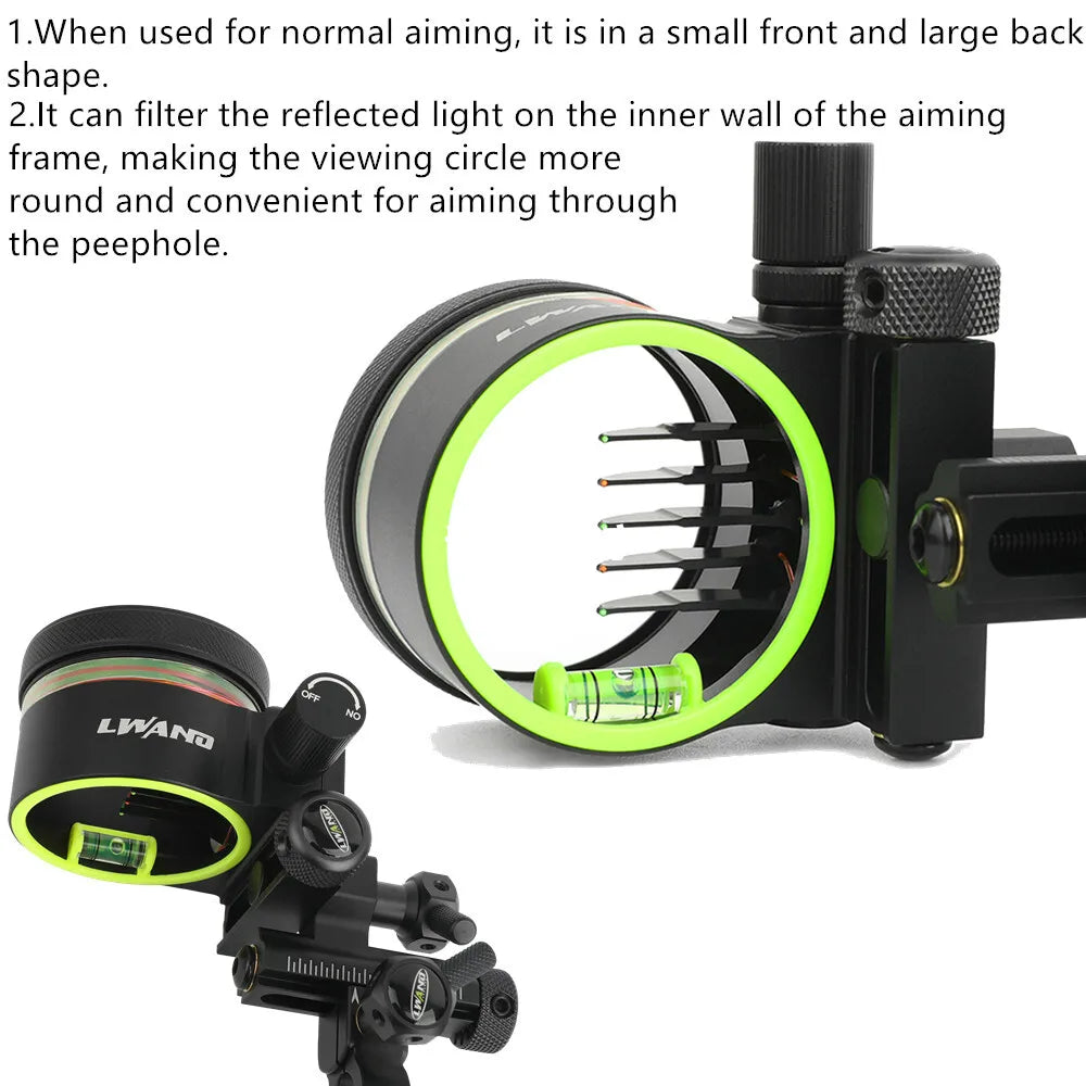 Archery 0.019'' Fiber Optic Adjust 5 Pin Compound Bow Sight  Alloy Portable for Bows Outdoor Shooting Right Handed Accessories