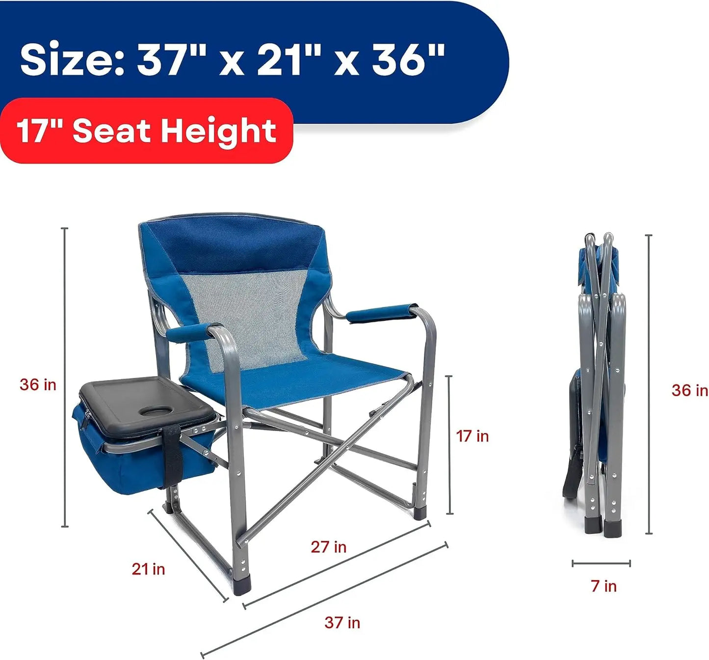 Extra Wide Folding Director Chair - Supports 600lbs, Heavy Duty for Camping, Patio, Sports - Portable with Side Table & Bag