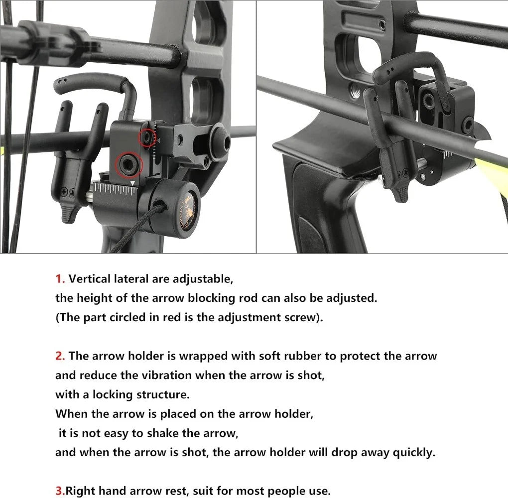 Compound Bow Arrow Rest  Adjustable Aluminium Alloy for Target Practice Durable Right-Hand Archery Shooting Accessories