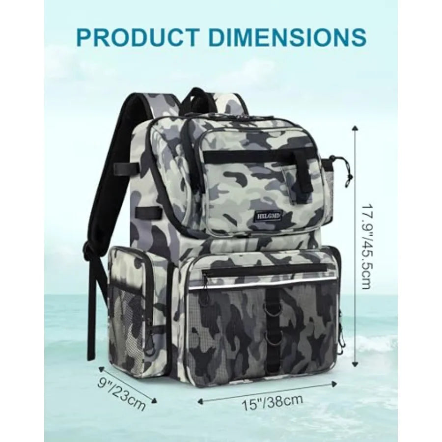Fishing Backpack with Rod Holders, 43L Large Water Resistant Tackle Bag Storage Gear and Equipment with Cooler for Men Fishing,