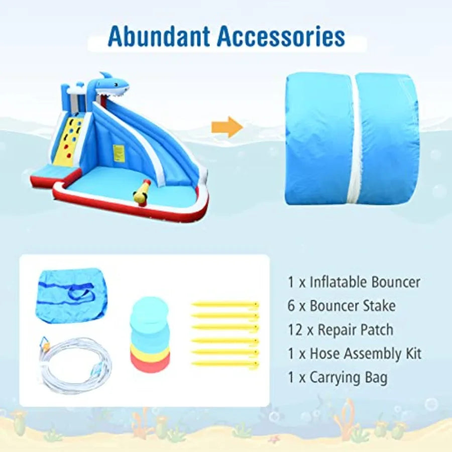 Inflatable Water Slide Shark Theme Blow Up Water Park Bounce House for Backyard Climbing Wall Indoor Outdoor Waterslides Inflat