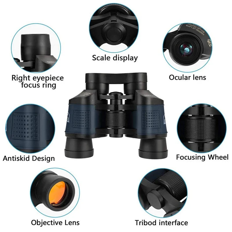 60X60 Binocular Portable Telescope for Hunting Camping Hiking Bird Observation Easy To Use Long Range Powerful Binoculars