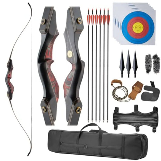 Professional Recurve Bow and Arrow Set for Adults Youth Beginners 60'' Wooden Takedown Hunting Bow for Outdoor Hunting and Prac