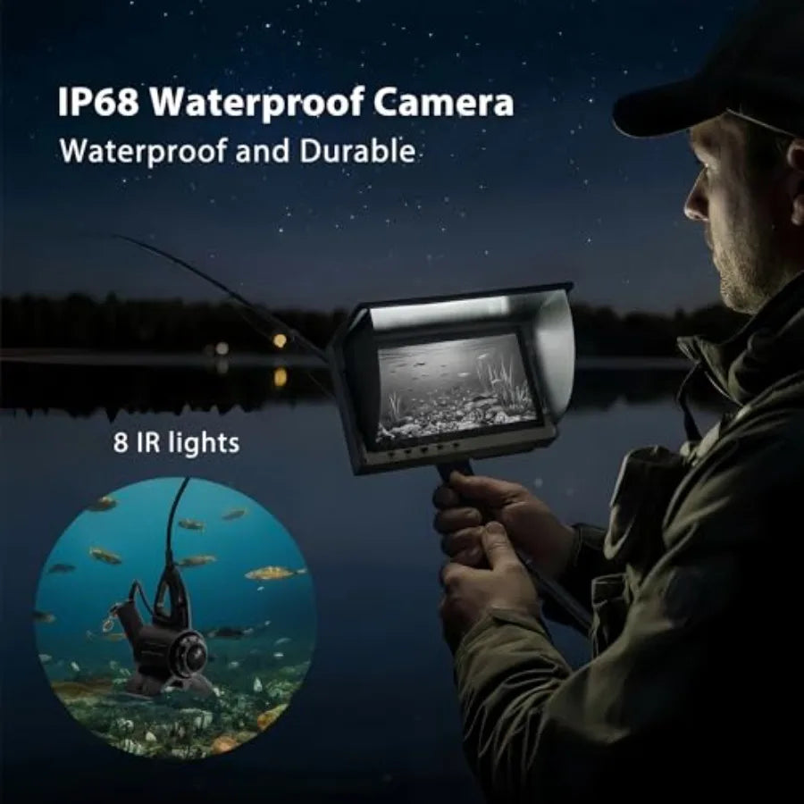 IP68 Waterproof Underwater Fishing Camera with Monitor for Ice Lake Sea Boat Kayak All-in-One Portable Fish Finder in Black wit